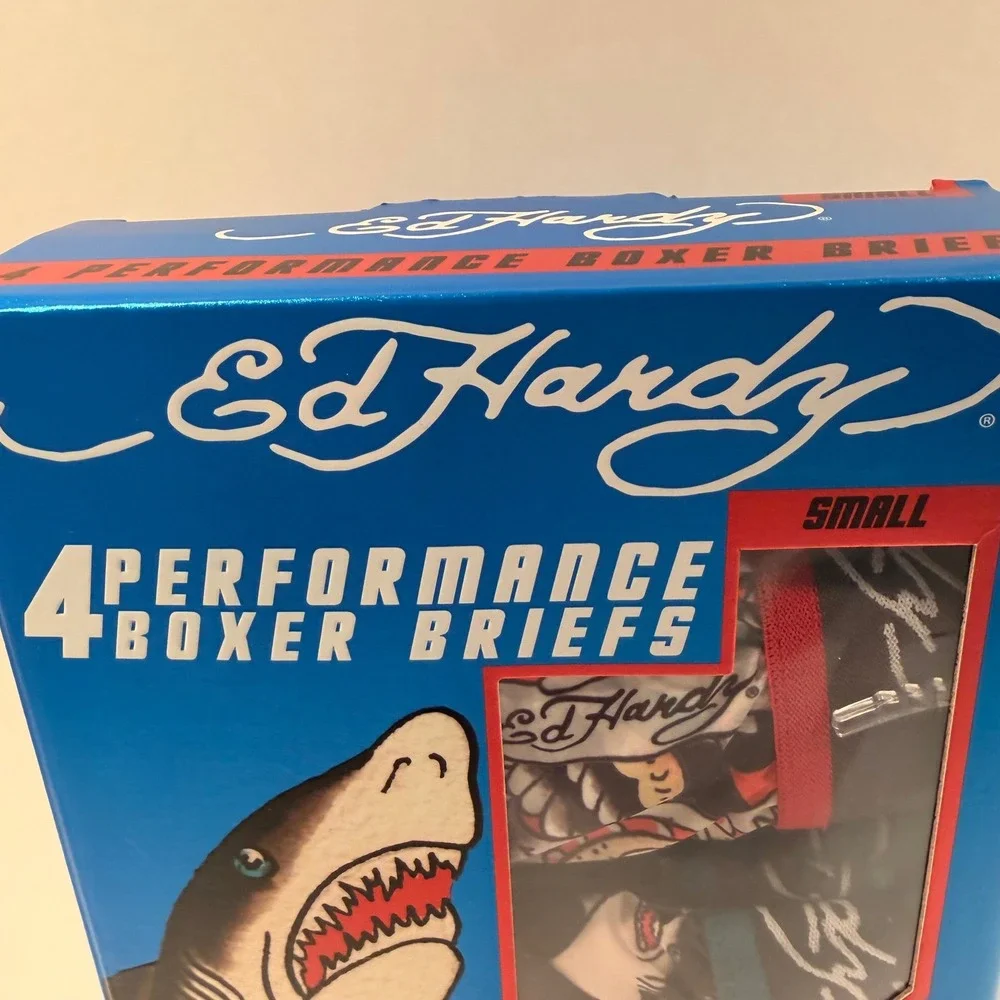 Ed Hardy Performance Boxer Briefs 4 Pack (SM 28-30) Stretch Skulls Sharks Comfy
